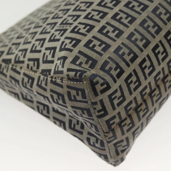 FENDI Zucchino Canvas Mamma Baguette Shoulder Bag Navy Silver Auth 142298 - Picture 4 of 16